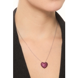 Collier or blanc 18K cœur pavé de rubis 2