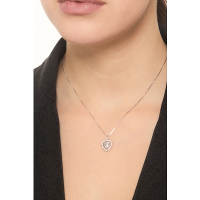 Collier en or blanc 18k avec pendentif cœur en aquamarine