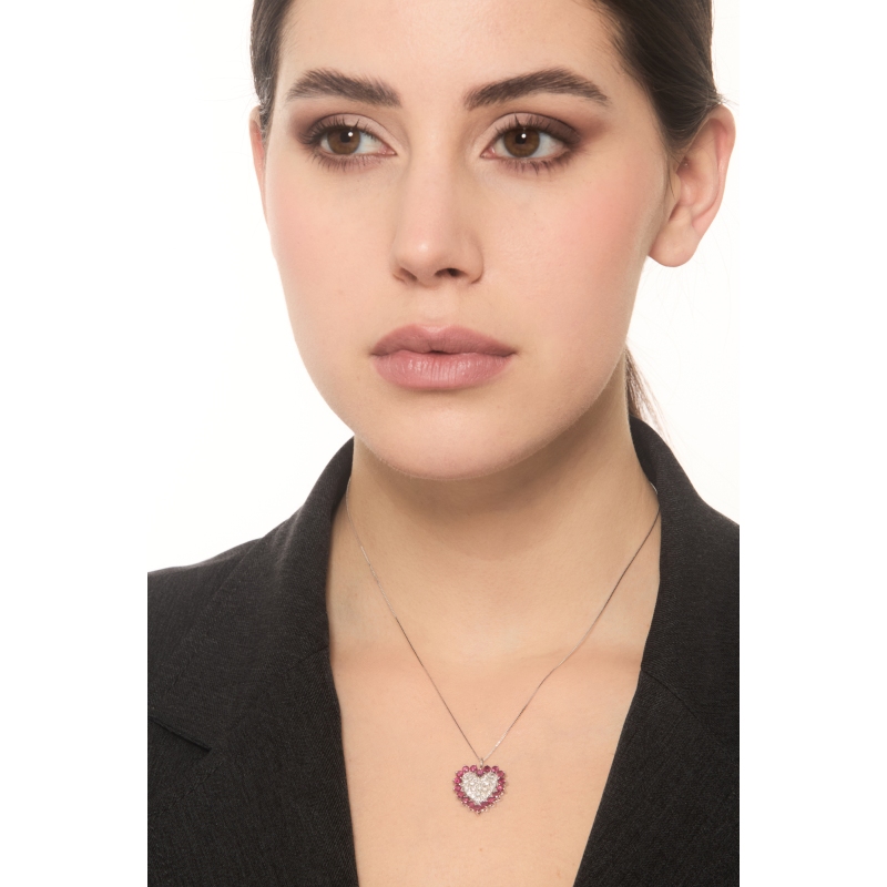 Collier or blanc 18K pendentif cœur serti diamants Collier or blanc 18K pendentif cœur serti diamants