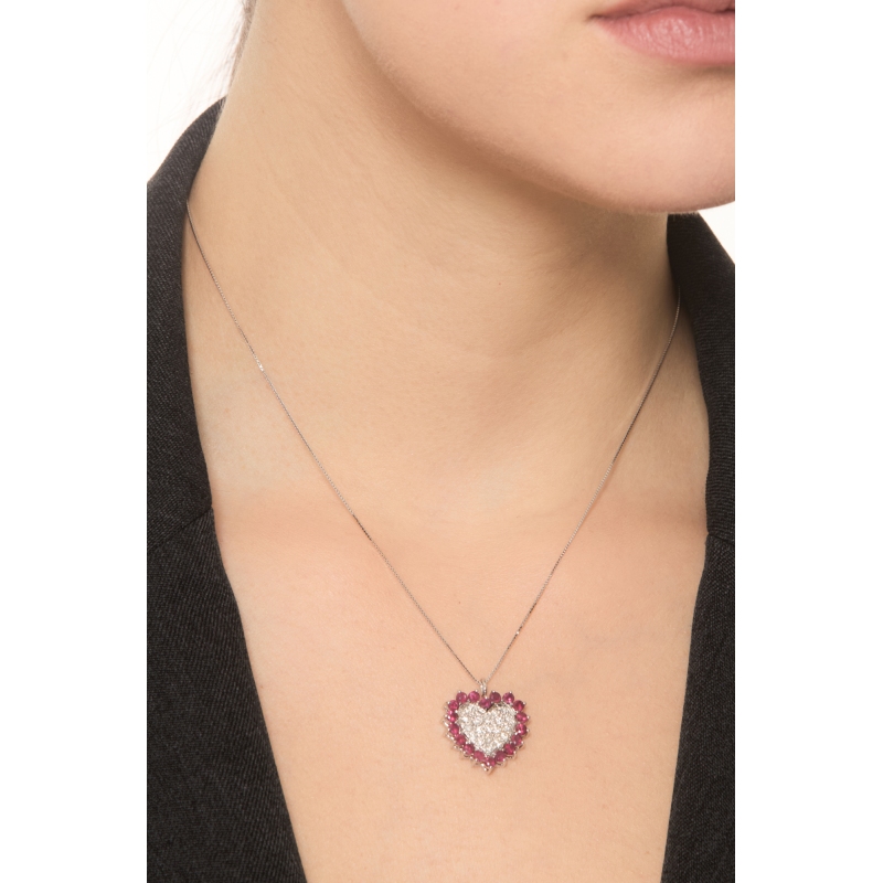 Collier or blanc 18K pendentif cœur serti diamants Collier or blanc 18K pendentif cœur serti diamants