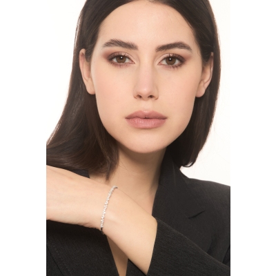 Bracelet en or blanc 18 carats motifs feuilles et diamants