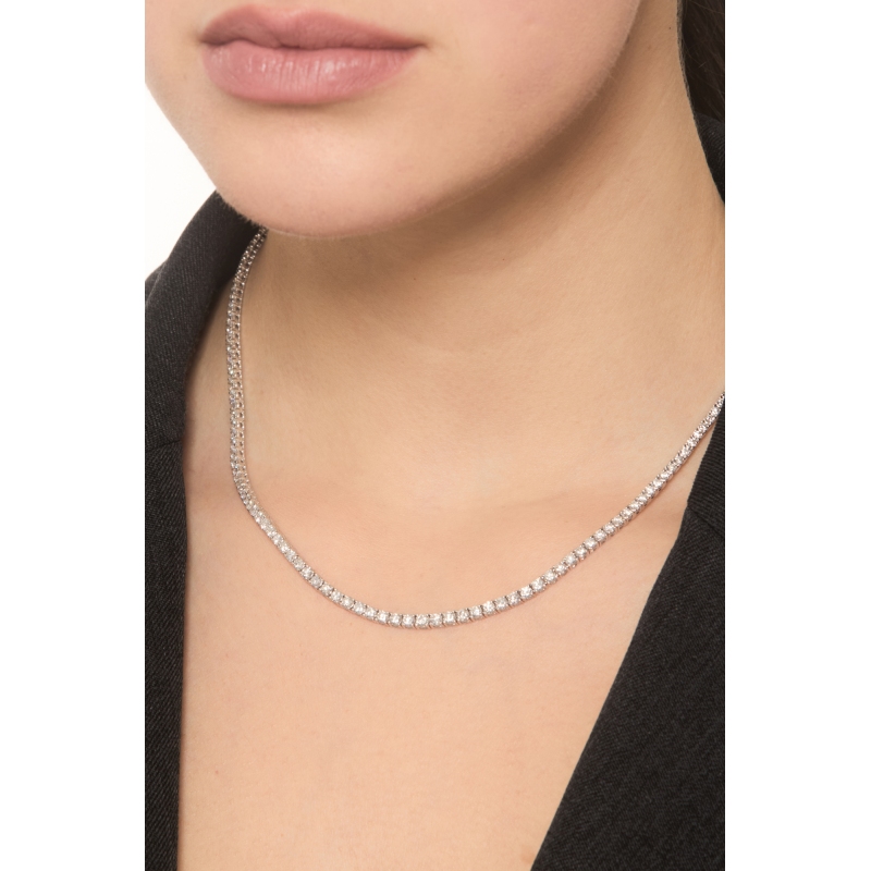 Collier Tennis En Diamant 6,43 Carats En Or Blanc 18k 