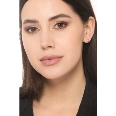 Boucles d'oreilles or blanc 18k avec rubis et entourage de diamants