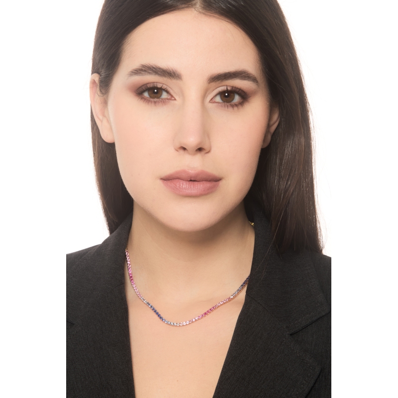 Rivière tennis en or rose 18k sertie de saphirs multicolor Rivière tennis en or rose 18k sertie de saphirs multicolor