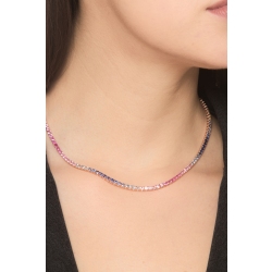 Rivière tennis en or rose 18k sertie de saphirs multicolor 2