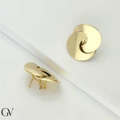 Boucles d’oreilles en or jaune 18k avec deux anneaux entrelacés