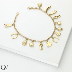 Bracelet porte-bonheur en or jaune 18k orné de charms 2