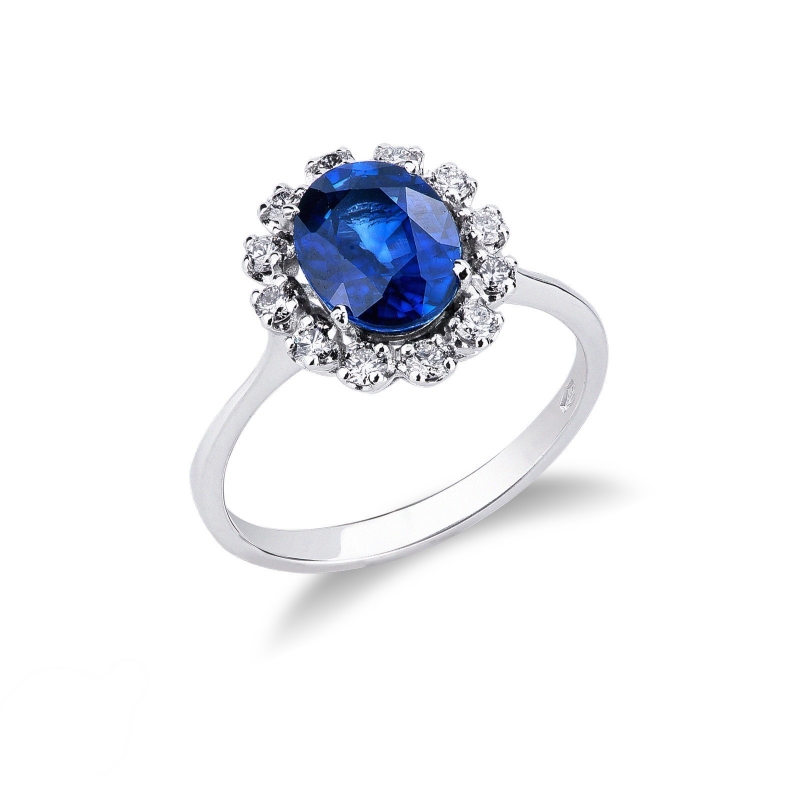 Bague Lady D en or blanc 18k avec saphir bleu et diamants