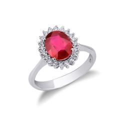 Bague de fiançailles en or blanc 18k avec rubi et diamants