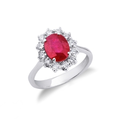 Bague or blanc 18k diamant et rubis central ovale