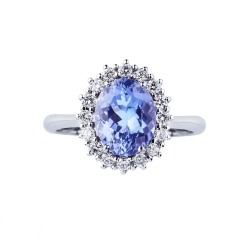 Bague halo en or blanc 18k avec Tanzanite et diamants.  2