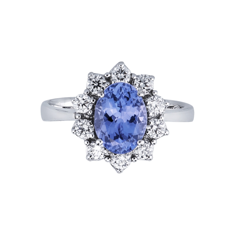Bague Lady D en or blanc 18k avec tanzanite centrale et diamants