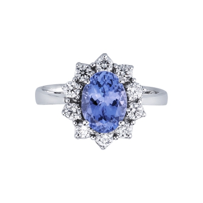 Bague Lady D en or blanc 18k avec tanzanite centrale et diamants