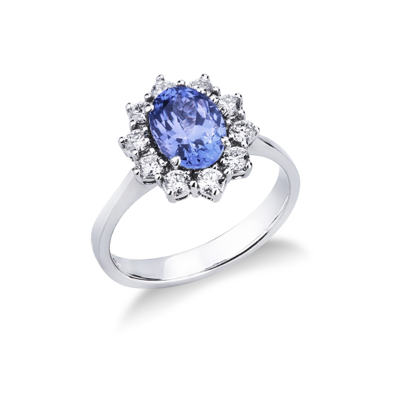 Bague Lady D en or blanc 18k avec tanzanite centrale et diamants