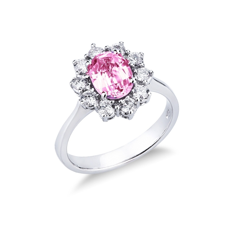Bague Lady D en or blanc 18k avec saphir rose et diamants
