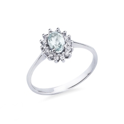 Bague en or blanc 18k aiguemarine et diamants