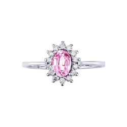 Bague halo classique en diamants or blanc 18k avec saphir rose 2
