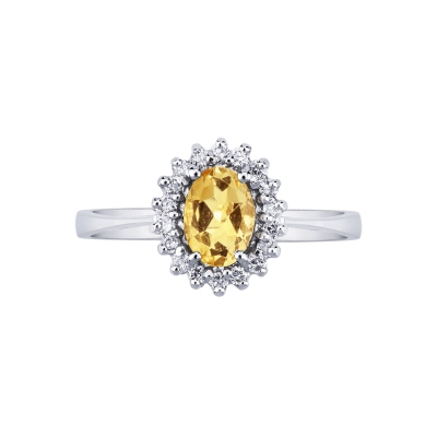 Bague en or blanc 18k avec citrine ovale et diamants