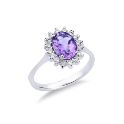 Bague halo en or blanc 18 carats avec une améthyste