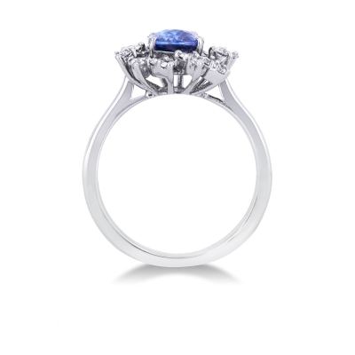 Bague halo en or blanc 18k saphir bleu et diamants