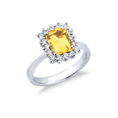Bague en or blanc 18k avec citrine rectangulaire et diamants