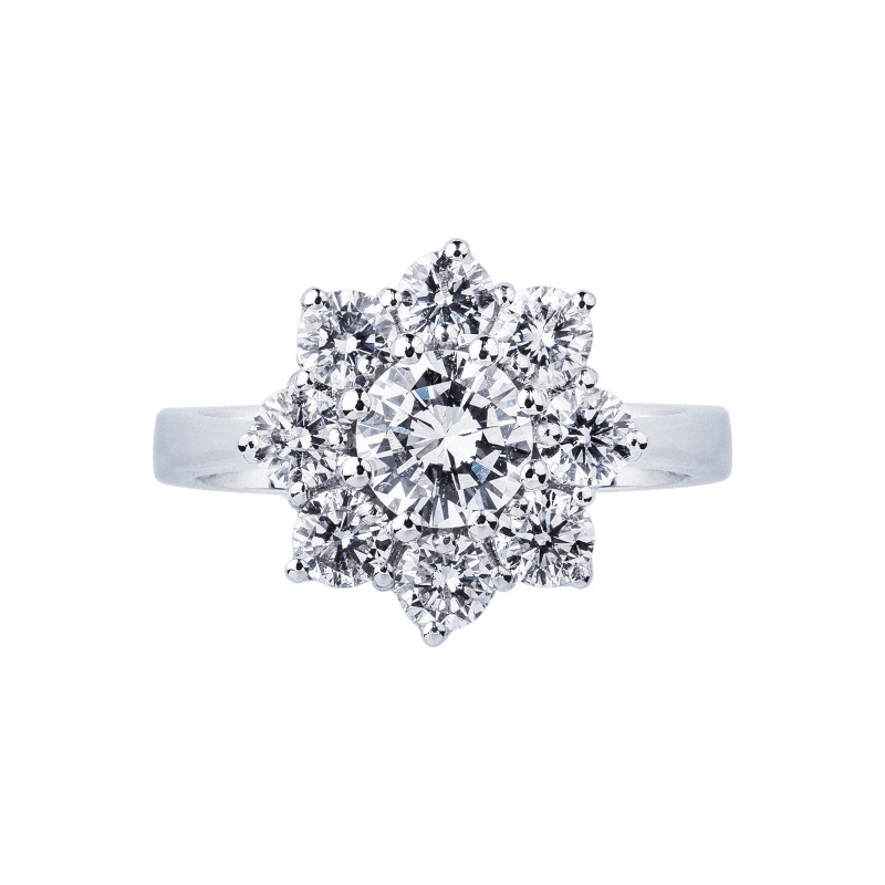 Bague contour fleur classique en or blanc 18 ct diamant Bague contour fleur classique en or blanc 18 ct diamant