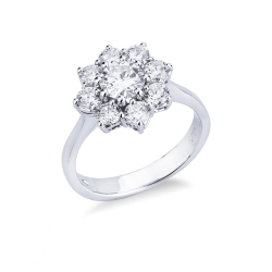 Bague contour fleur classique en or blanc 18 ct diamant