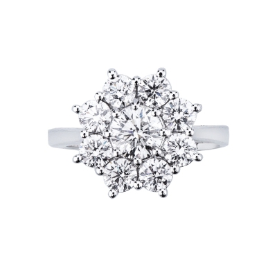Bague halo fleur en or blanc 750 avec diamant central