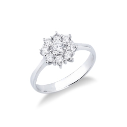 Bague halo en forme de fleur avec diamant central 0,25