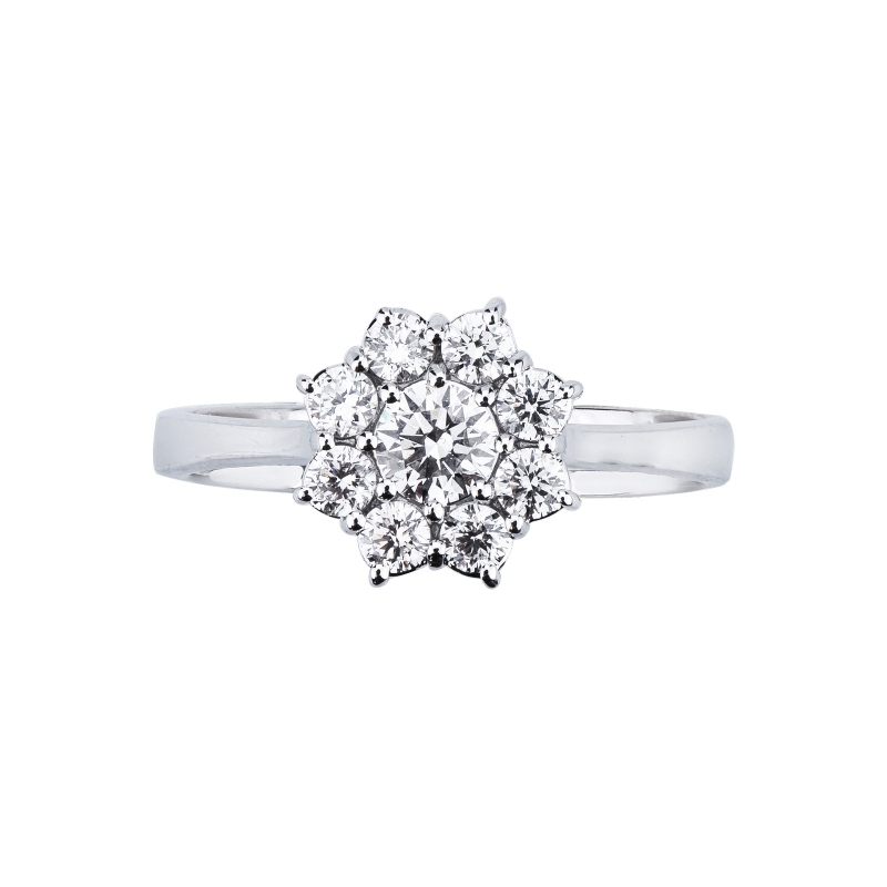 Bague fleur halo en forme avec diamant central de CT0.30 Bague fleur halo en forme avec diamant central de CT0.30