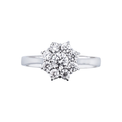 Bague fleur halo en forme avec diamant central de CT0.30
