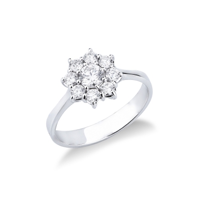 Bague fleur halo en forme avec diamant central de CT0.30