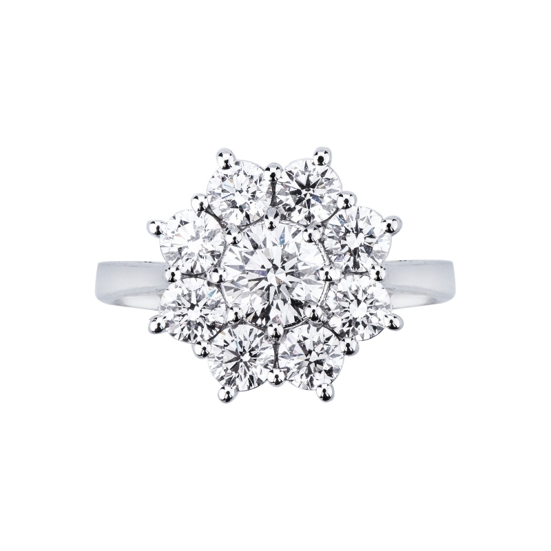 Bague halo en forme de fleur avec diamant central  CT0.90 Bague halo en forme de fleur avec diamant central  CT0.90