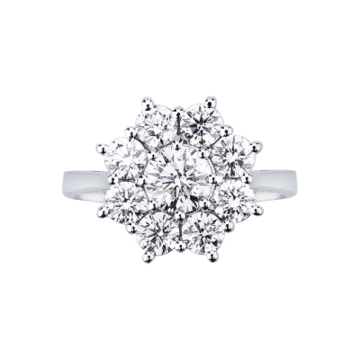 Bague halo en forme de fleur avec diamant central  CT0.90