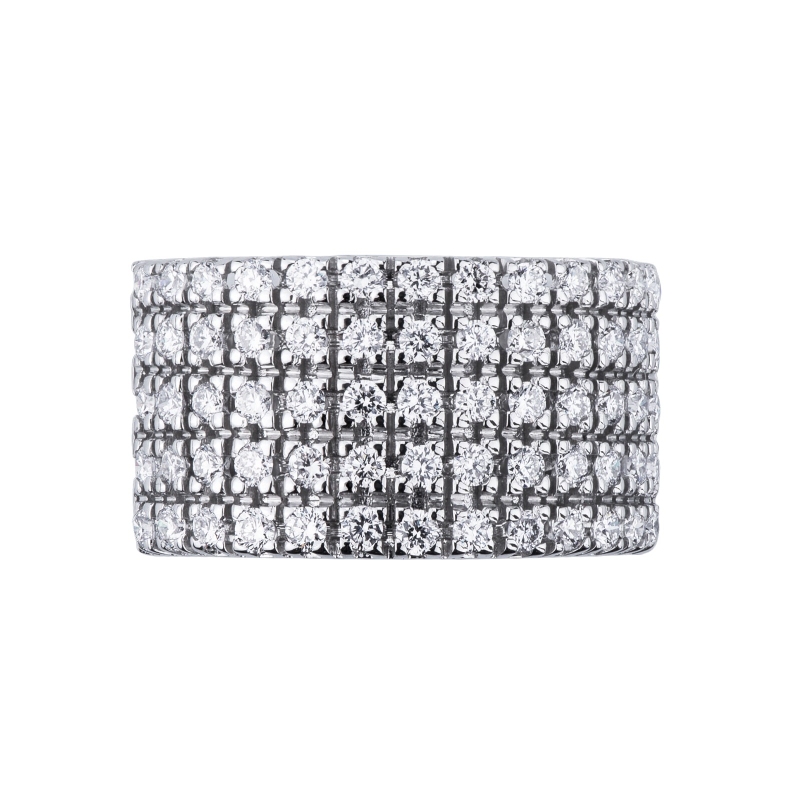 Bague bande en or blanc 18 carats avec 5 rangées de 13 diamants Bague bande en or blanc 18 carats avec 5 rangées de 13 diamants