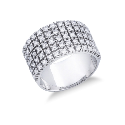 Bague bande en or blanc 18 carats avec 5 rangées de 13 diamants