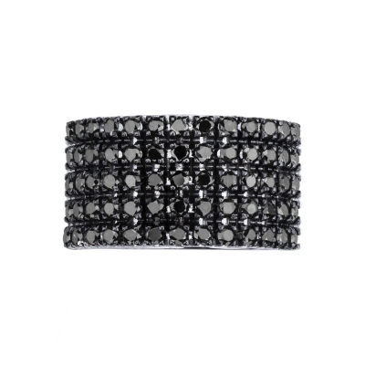 Bague bande en or blanc 18k avec diamants noirs