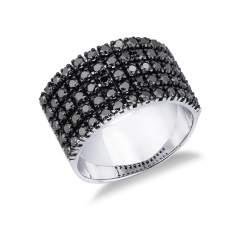 Bague bande en or blanc 18k avec diamants noirs