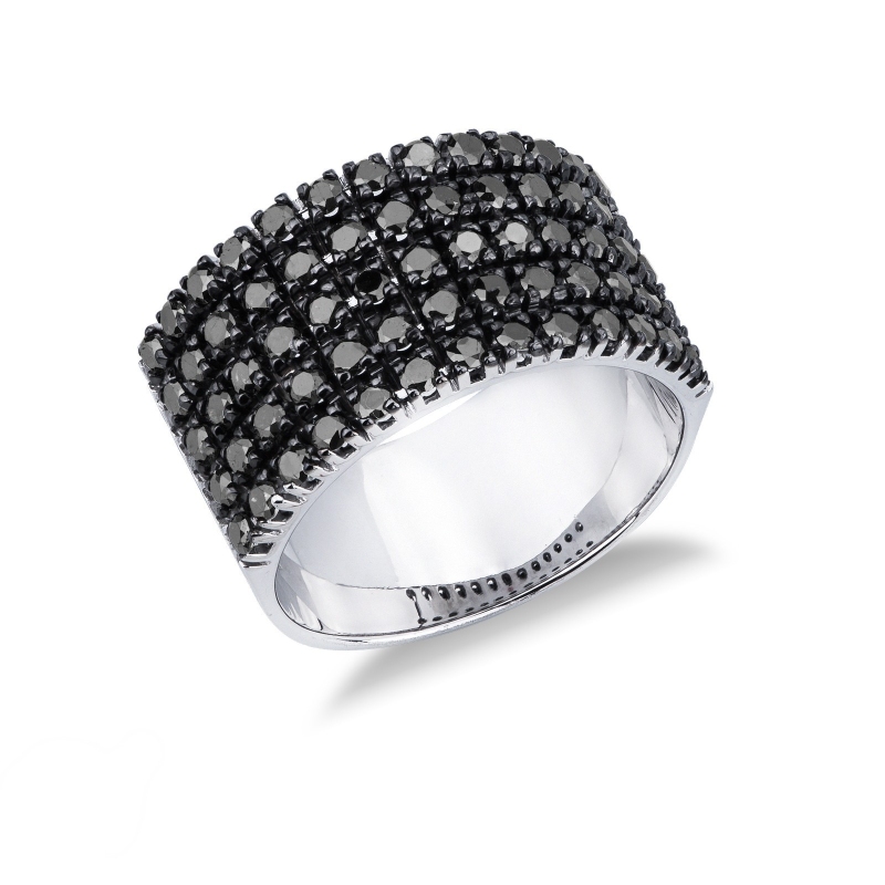 Bague bande en or blanc 18k avec diamants noirs