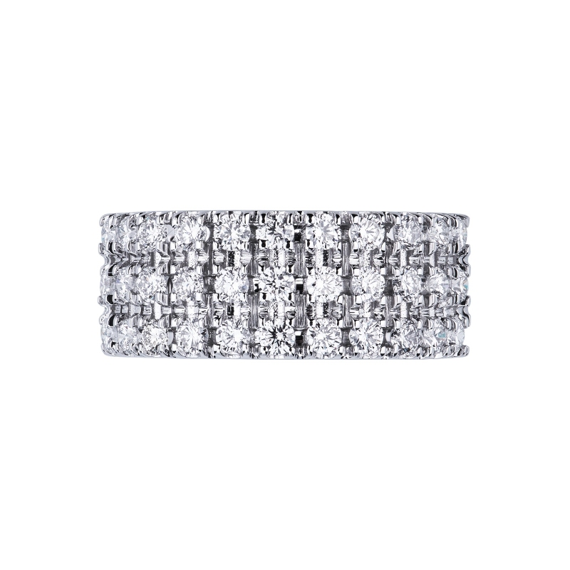 Bague bande en or blanc 18 carats avec 3 rangées de diamants