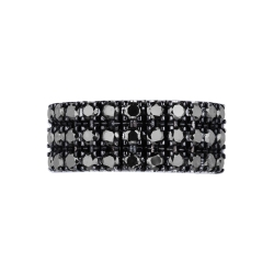 Bague bandeau en or blanc 18 carats avec 3 rangées de diamants noirs et pointes brunies 2