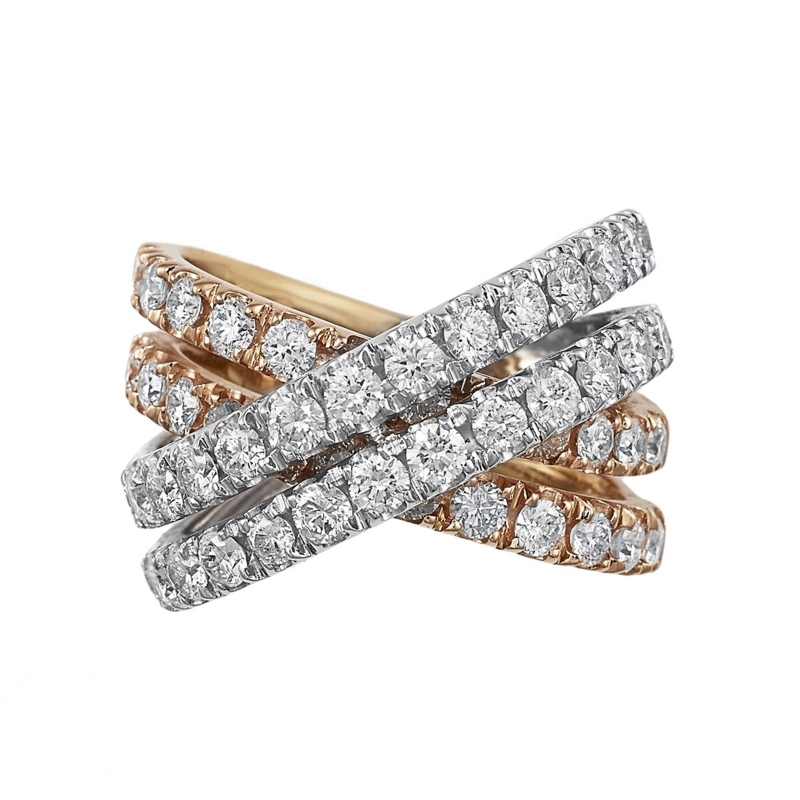 Bague croisée en or blanc et rose avec diamants Bague croisée en or blanc et rose avec diamants