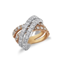 Bague croisée en or blanc et rose avec diamants