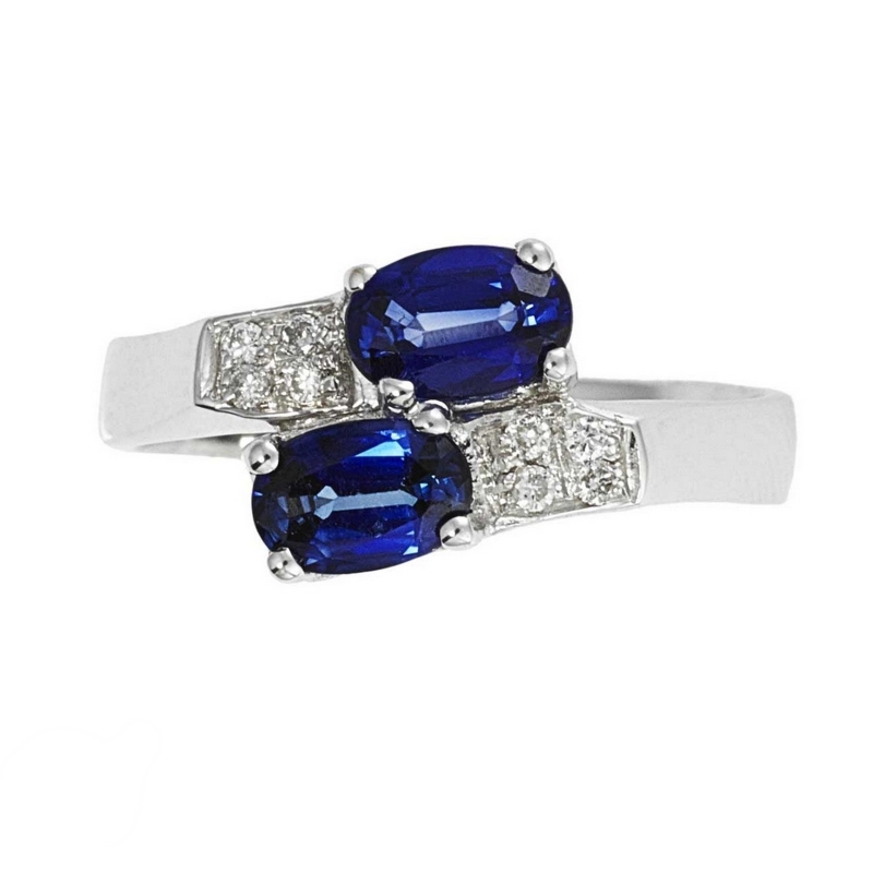 Bague Femme Duo en Or Blanc 18k avec Saphir Bleu et Diamants Bague Femme Duo en Or Blanc 18k avec Saphir Bleu et Diamants