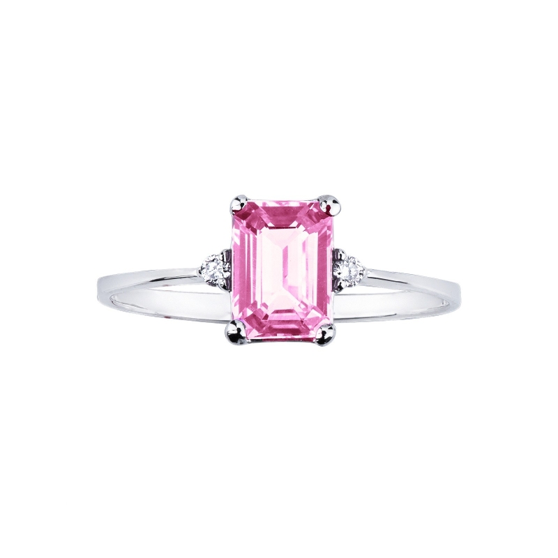 Bague en or blanc 18K avec saphir rose et diamants Bague en or blanc 18K avec saphir rose et diamants