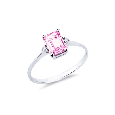 Bague en or blanc 18K avec saphir rose et diamants