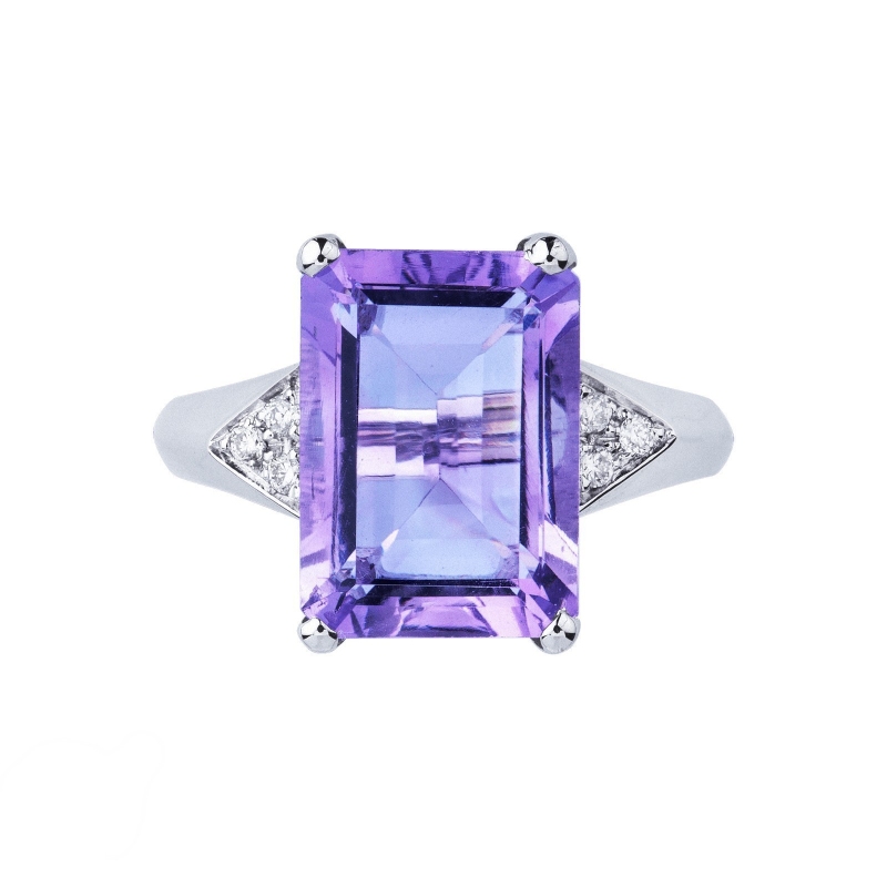 Bague femme or blanc 18K améthyste et diamants Bague femme or blanc 18K améthyste et diamants