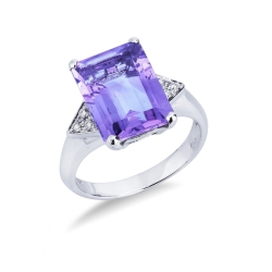 Bague femme or blanc 18K améthyste et diamants