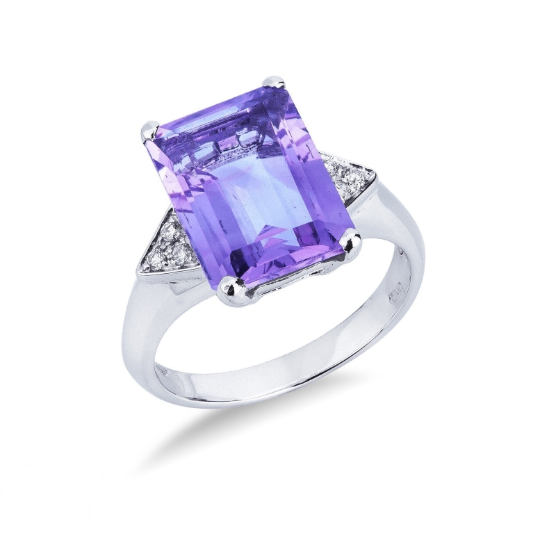 Bague femme or blanc 18K améthyste et diamants Bague femme or blanc 18K améthyste et diamants