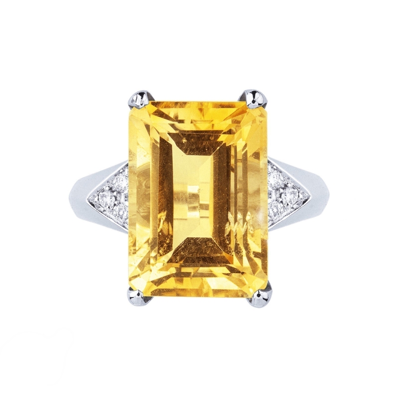 Bague en or blanc 18k citrine et diamants  Bague en or blanc 18k citrine et diamants